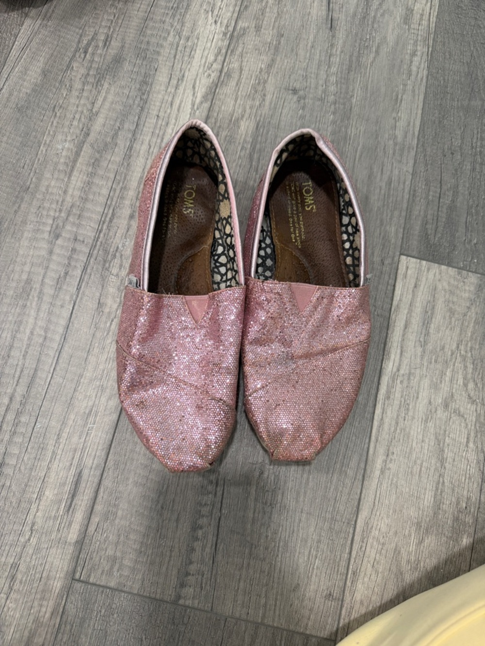 TOMS Kids Sparkle Pink Classic Slip-On Moccasins